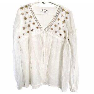 Art Class White Gauzy Boho Embroidered LS Cardigan Size L (10/12)